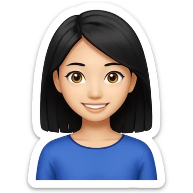 20 yr old asian woman hair  center part big eyes big smile tanned skin straight black hair hippie part hair shoulder length hair sticker