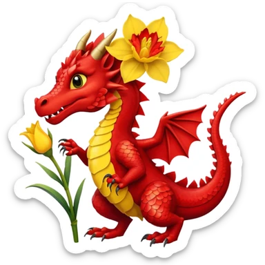 Welsh dragon holding a daffodil in it's hand sticker