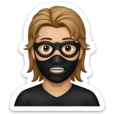 A guy with a brown mullet and a black mask over his mouth and nose sticker