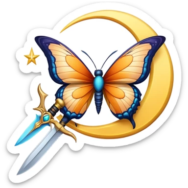 Una mariposa con una daga y encima una luna  sticker