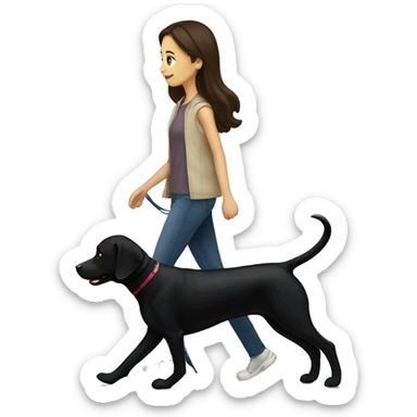 brunette girl walking a black lab dog  sticker