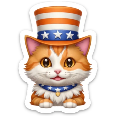 happy kitten wearing an american flag top hat sticker