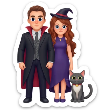 magician couple and their pet cat sticker