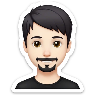 Cute white male, short dark colored hair and facial hair, nose and lip piercing, emo smiling sticker