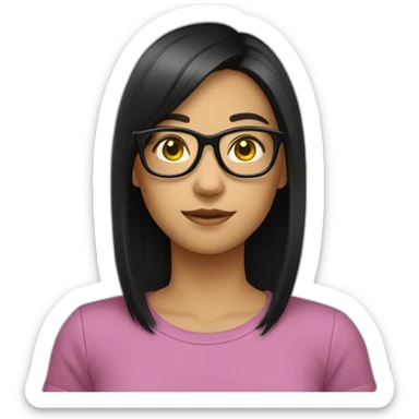 a teenager girl with straight  middle black hair wear black glasses yellow skip sticker