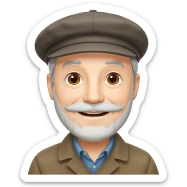 emoji of a gentleman in his 70s, gray beard, wearing a flat cap, cheerful look sticker