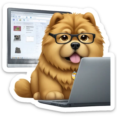 chow chow with glasses working on computer sticker