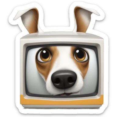 Jack Russell terrier barking at a TV sticker