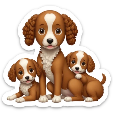curly dog with its puppies sticker
