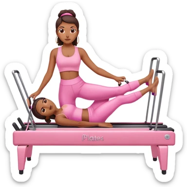 Brown girl in pink outfit on pink reformer pilates sticker