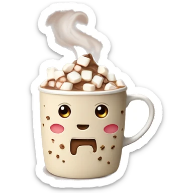 hot chocolate in beige patterned mug with marhsmallows inside hot chiy sticker