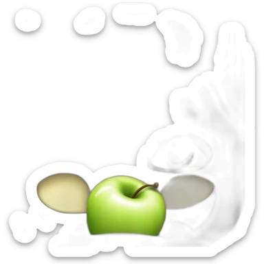 nondescript person, apples for eyes, huge mouth, ears, black and white sticker