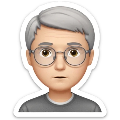 GREY HAIR teen boy with medium short middle parted hair, GREY eyes, SQUARED Glasses looking judging to the Side sticker