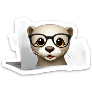 female otter with glasses use a macbook while seated against a pillow sticker