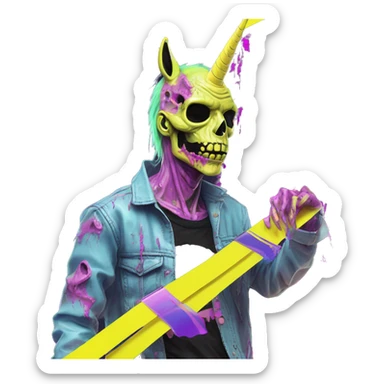 .Zombie_ Vaporwave black holographic oilslick zombie unicorn yellow caution tape and a vinyl sticker