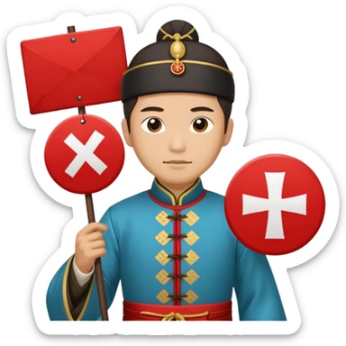 qing empire man who is of han ethnicity that is holding a sign that has a red x on it who is not han ethnicity sticker