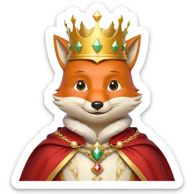 fox king portrait, head and shoulders only, elegant golden crown, noble cloak collar, clever confident smile, fantasy kingdom vibe, 3D cartoon, mobile game icon style, clean background, no text, no watermark
 sticker