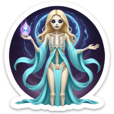 goddess skeleton, elegant, ethereal, fantasy, flowing robes, glowing aura sticker