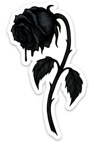 emo emoji, black and blue rose, wilted, no background sticker