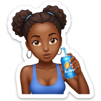 Make an emoji of a black girl with a big forehead drinking a Alani energy drink  sticker
