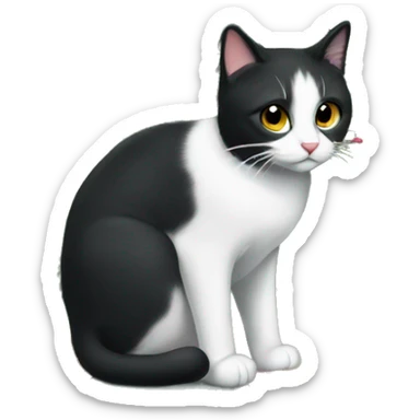 Christmas tree with a black-and-white cat sticker