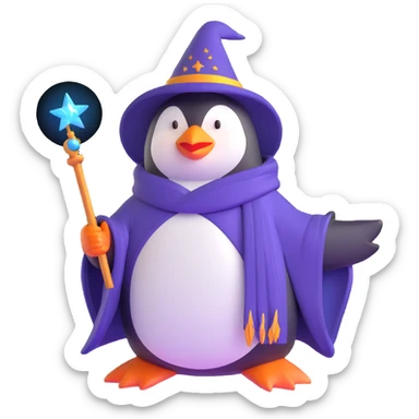 penguin wizard with magic staff and wizard robe sticker