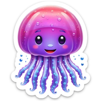 color gradient between red and purple glitter cute happy jellyfish sticker