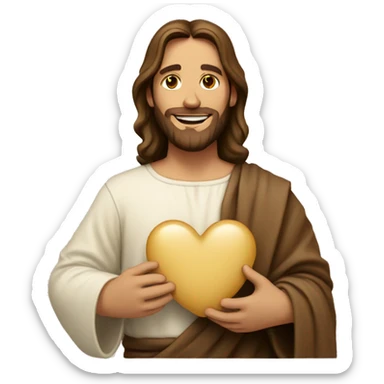 Jesus holding a beige heart and smiling  sticker
