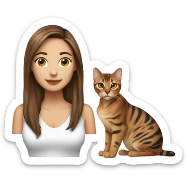 woman long brown hair with bengal cat sticker
