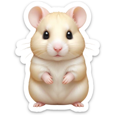 Cinematic Noble Cream Hamster Portrait Emoji, Poised and regal, with a tiny, compact build and a smooth, pristine cream coat, deep-set soulful dark eyes, Simplified yet sharp and sophisticated features, highly detailed, glowing with a soft, dignified glow, high shine, intelligent and energetic, stylized with an air of miniature elegance, focused and attentive, soft glowing outline, capturing the essence of a watchful and confident rodent, so majestic it feels as though it could scurry out of the screen with effortless authority! sticker