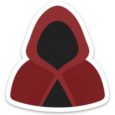 Convert to a color icon style with a dark red hooded figure, fantasy vibe, subtle shadows, emphasizing deep red and black tones, no background. sticker