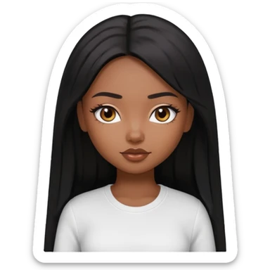 a pretty bratz brown girl with long straight black color hair and a white full sleeve sticker