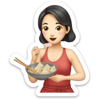 Chinese Girl eating dumplings  sticker