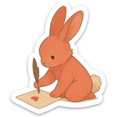 coral bunny kneeling while writing a love letter, soft ghibli style sticker