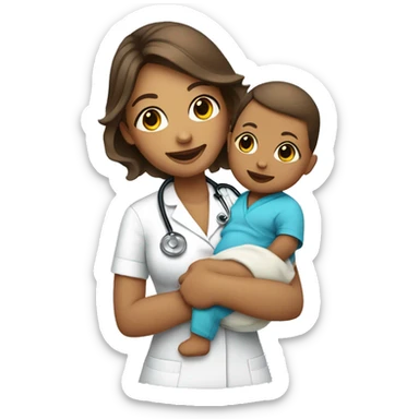Nurse with stethoscope holding a baby sticker