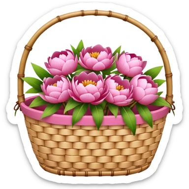 bamboo basket, peony flowers sticker