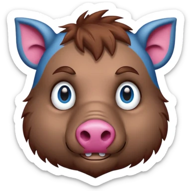 boar face, blue eyes, pink nose sticker