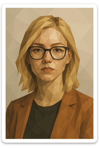 modern illustration of a blonde woman with glasses, neutral background sticker