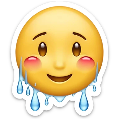 Make a yellow emoji face that is crying a lot and smiling at the same time sticker