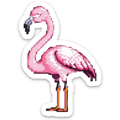 flamingo showing middle finger, pixel art sticker