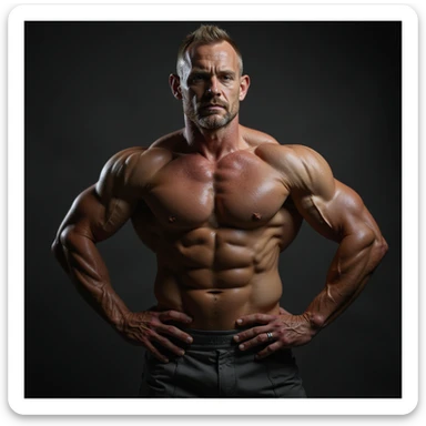 uomo in forma che intensifica i muscoli, posa da bodybuilder, iperrealismo 4K, variante 1 sticker