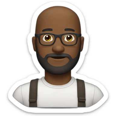A bald brown guy thick beard wearing glasses dark skin sticker