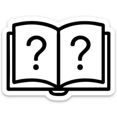 exam icon, open book with question marks, outlined style sticker