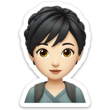 Girl japanese pixie short black hair close up sticker