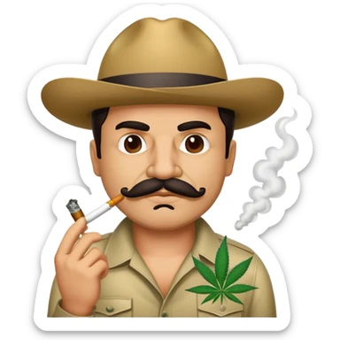 El Chapo gangster character with mustache smoking a marijuana joint sticker