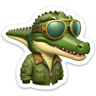 crocodile wearing bomber jacket and aviator goggles sticker