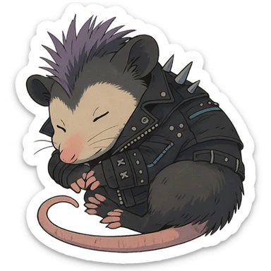 punk goth cyberpunk, a little baby possum taking a nap sticker