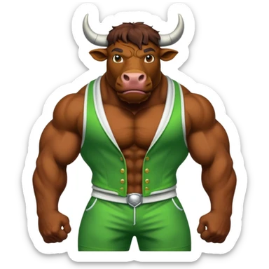 Green bull with clothes sticker