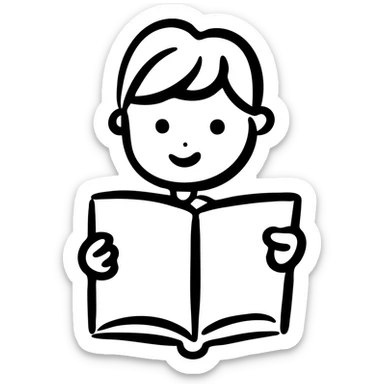 Literacy app icon with child reading a book sticker