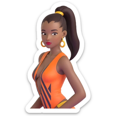 Professional African runway model with high sleek ponytail, striking features, high fashion pose sticker
